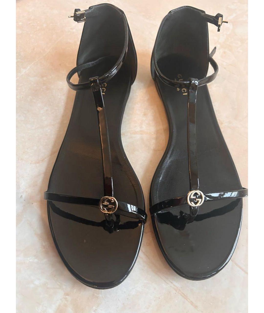 GUCCI Черные сандалии из лакированной кожи, фото 2