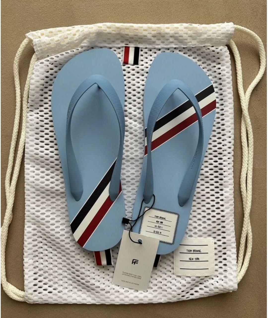 THOM BROWNE Голубые резиновые шлепанцы, фото 3