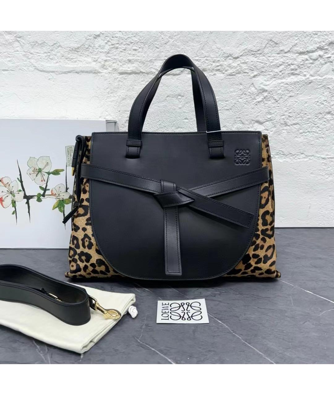 LOEWE Черная кожаная сумка тоут, фото 2