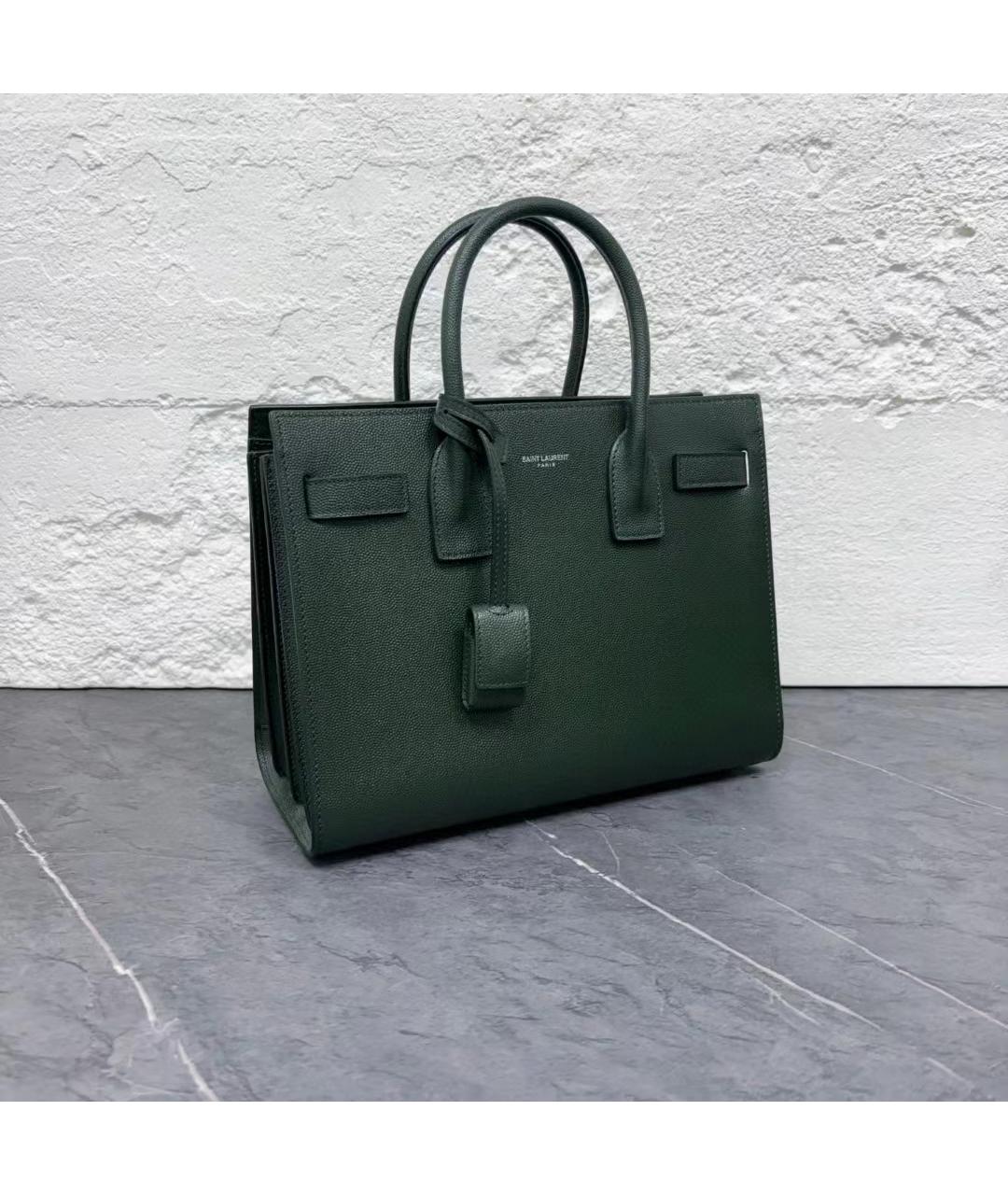 SAINT LAURENT Зеленая кожаная сумка с короткими ручками, фото 3
