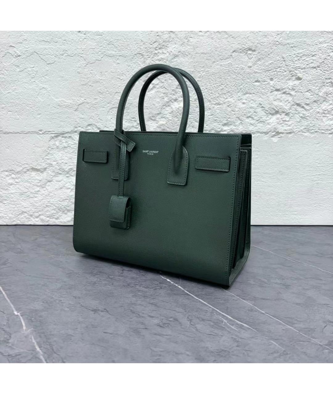 SAINT LAURENT Зеленая кожаная сумка с короткими ручками, фото 4