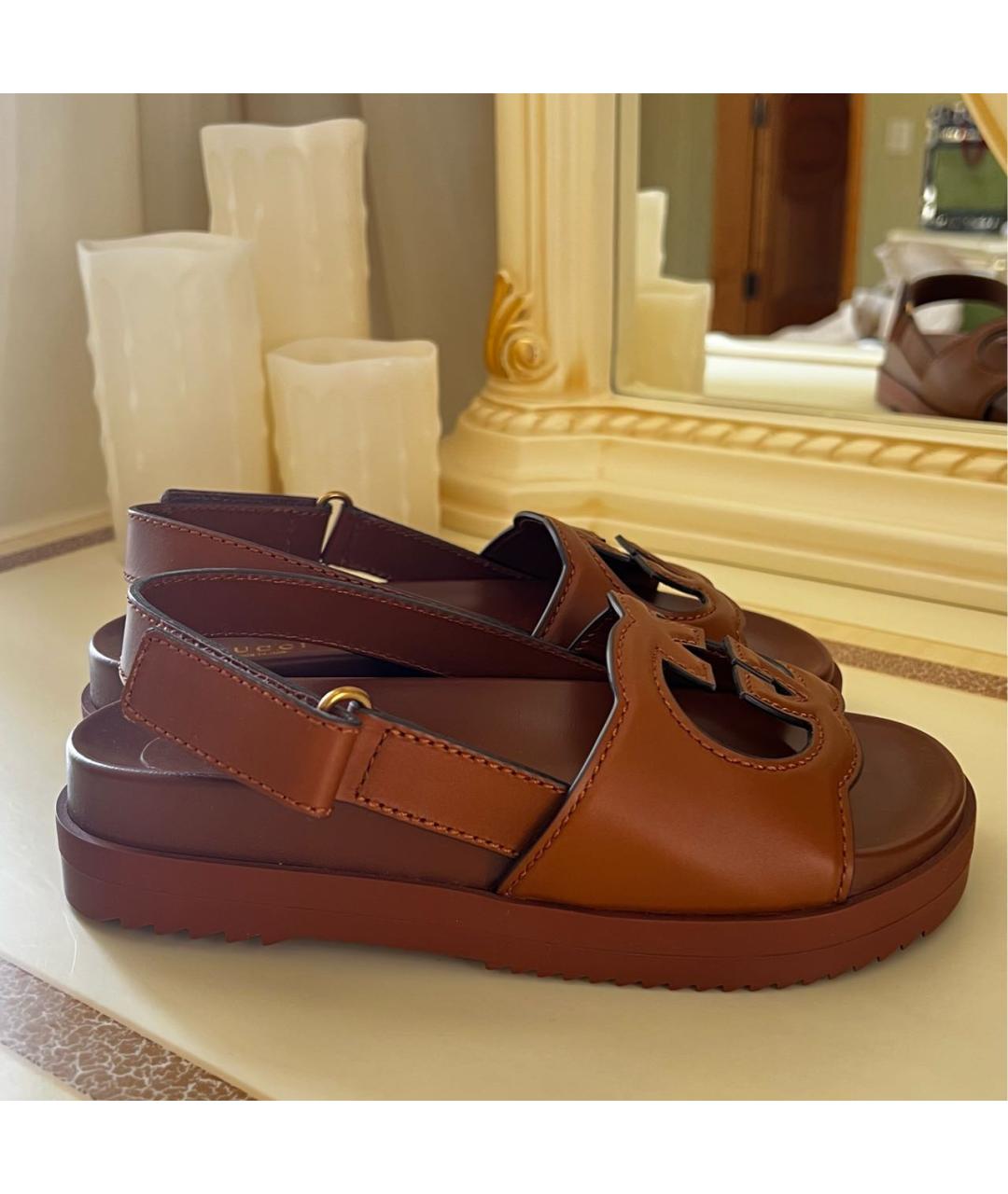 GUCCI Коричневые кожаные сандалии, фото 4