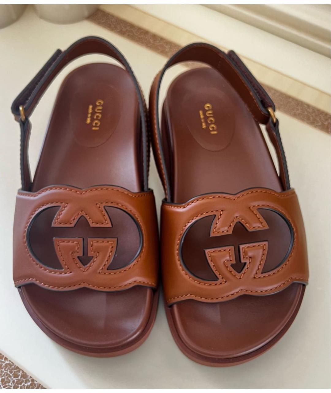 GUCCI Коричневые кожаные сандалии, фото 2