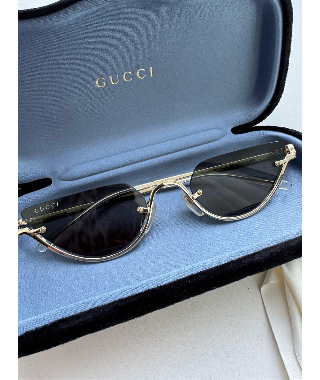 GUCCI Золотые металлические солнцезащитные очки, фото 3