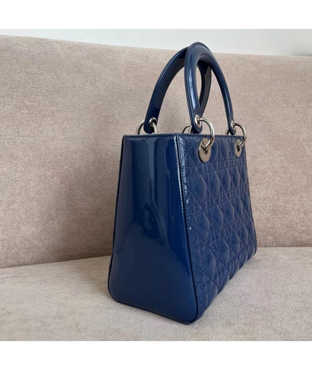 CHRISTIAN DIOR Синяя сумка с короткими ручками из лакированной кожи, фото 5
