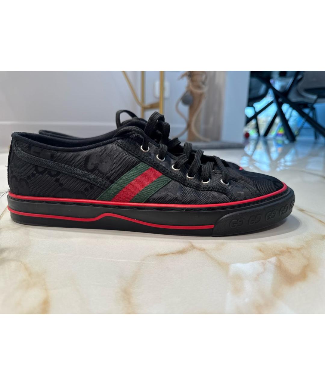 GUCCI Черные текстильные низкие кроссовки / кеды, фото 5