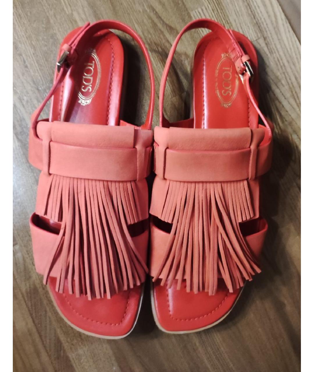 TOD'S Коралловые нубуковые сандалии, фото 2
