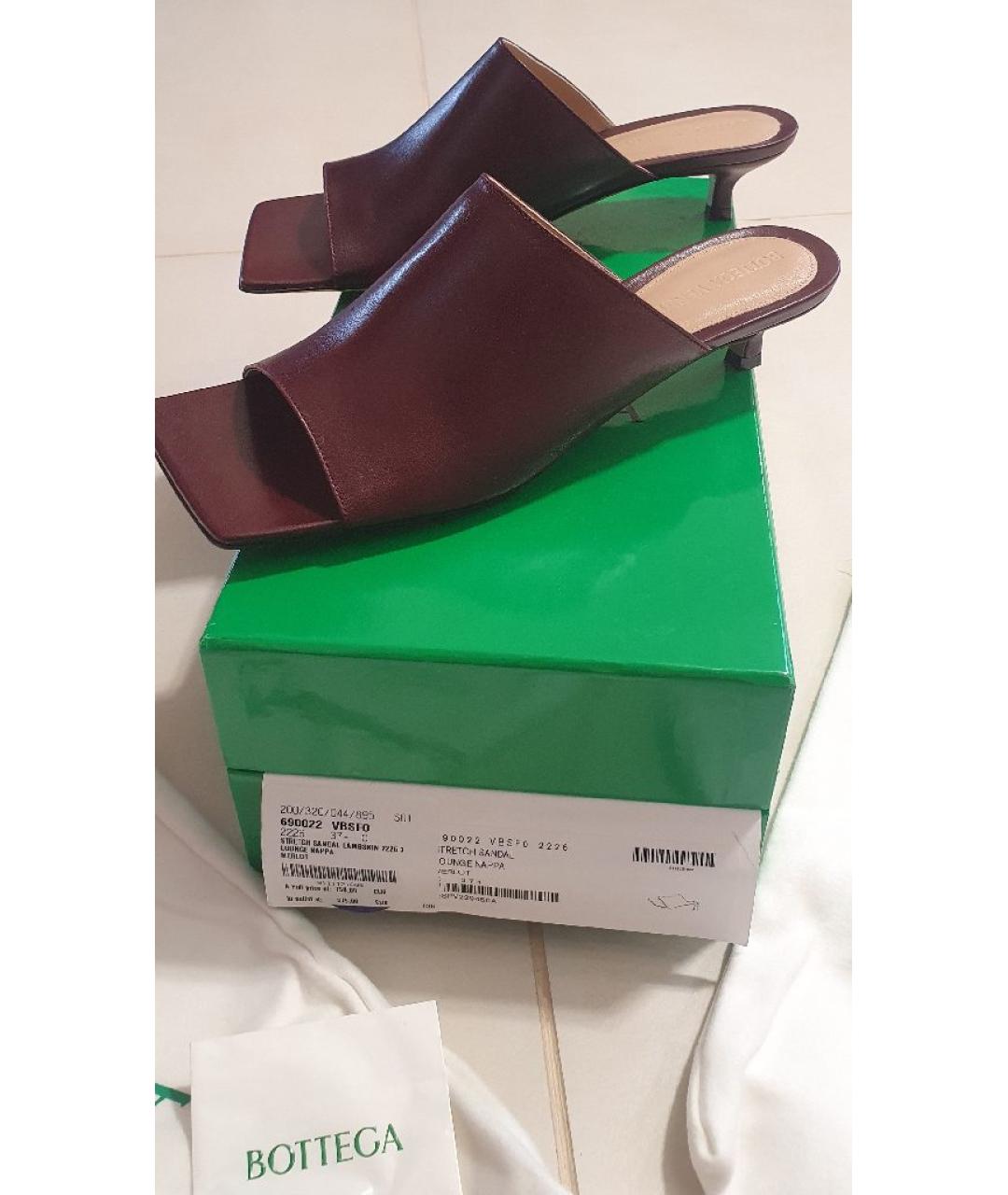 BOTTEGA VENETA Бордовые кожаные мюли, фото 8