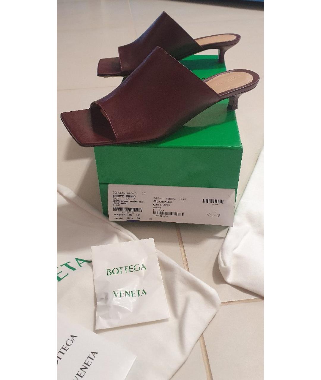 BOTTEGA VENETA Бордовые кожаные мюли, фото 7