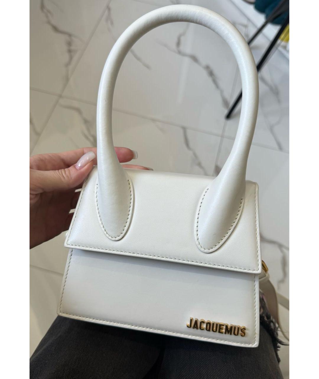 JACQUEMUS Белая кожаная сумка с короткими ручками, фото 3