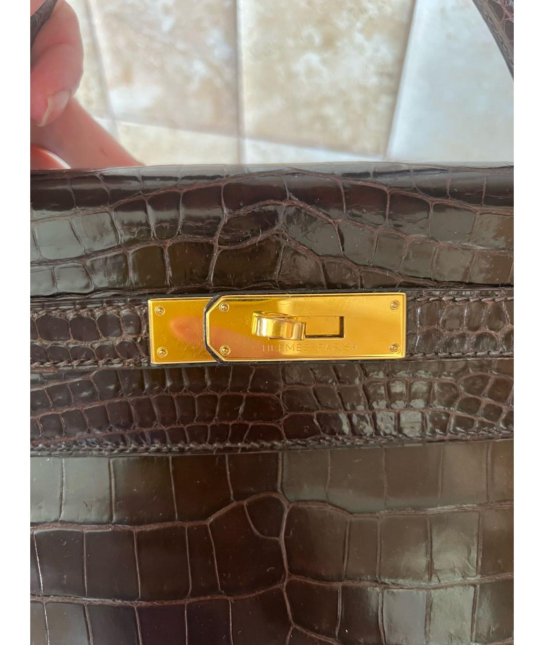 HERMES Коричневая сумка с короткими ручками из экзотической кожи, фото 7
