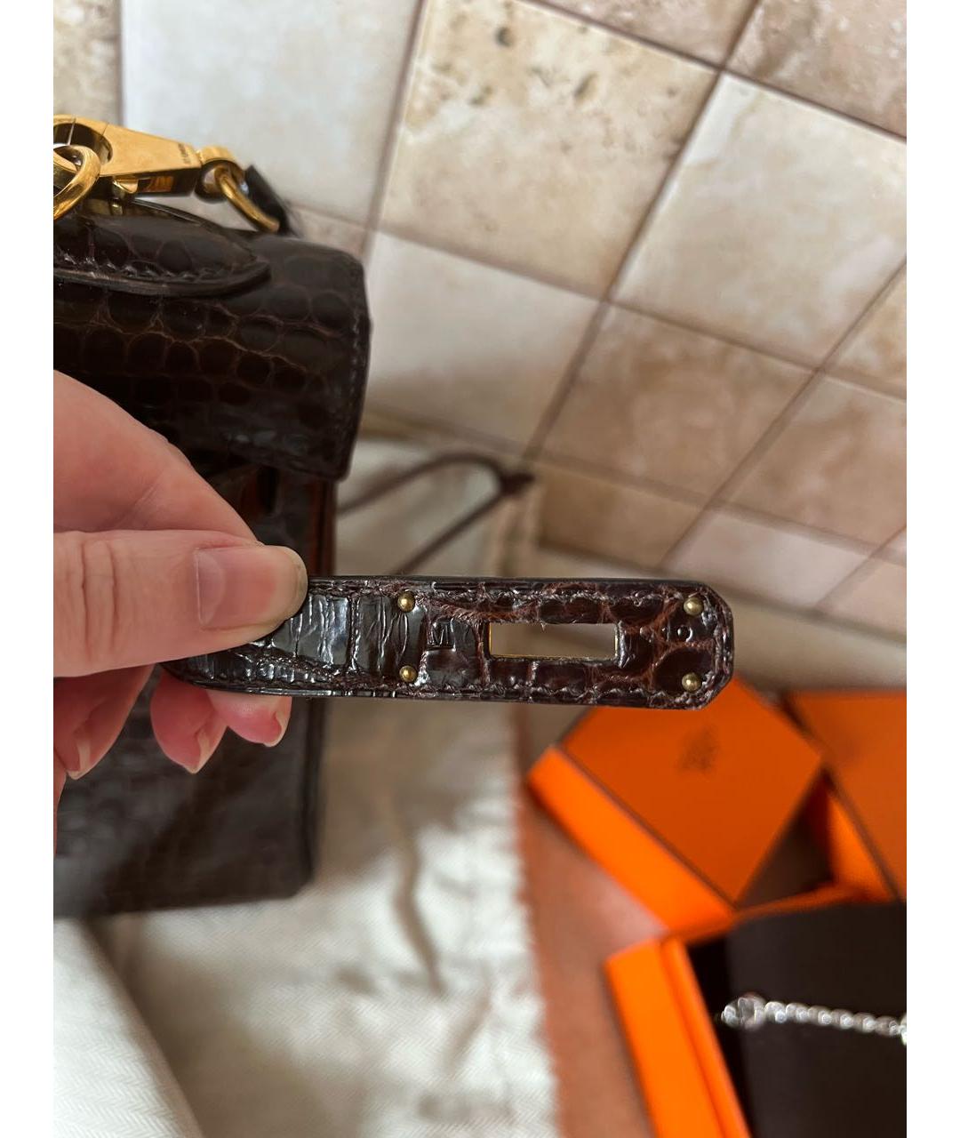 HERMES Коричневая сумка с короткими ручками из экзотической кожи, фото 8