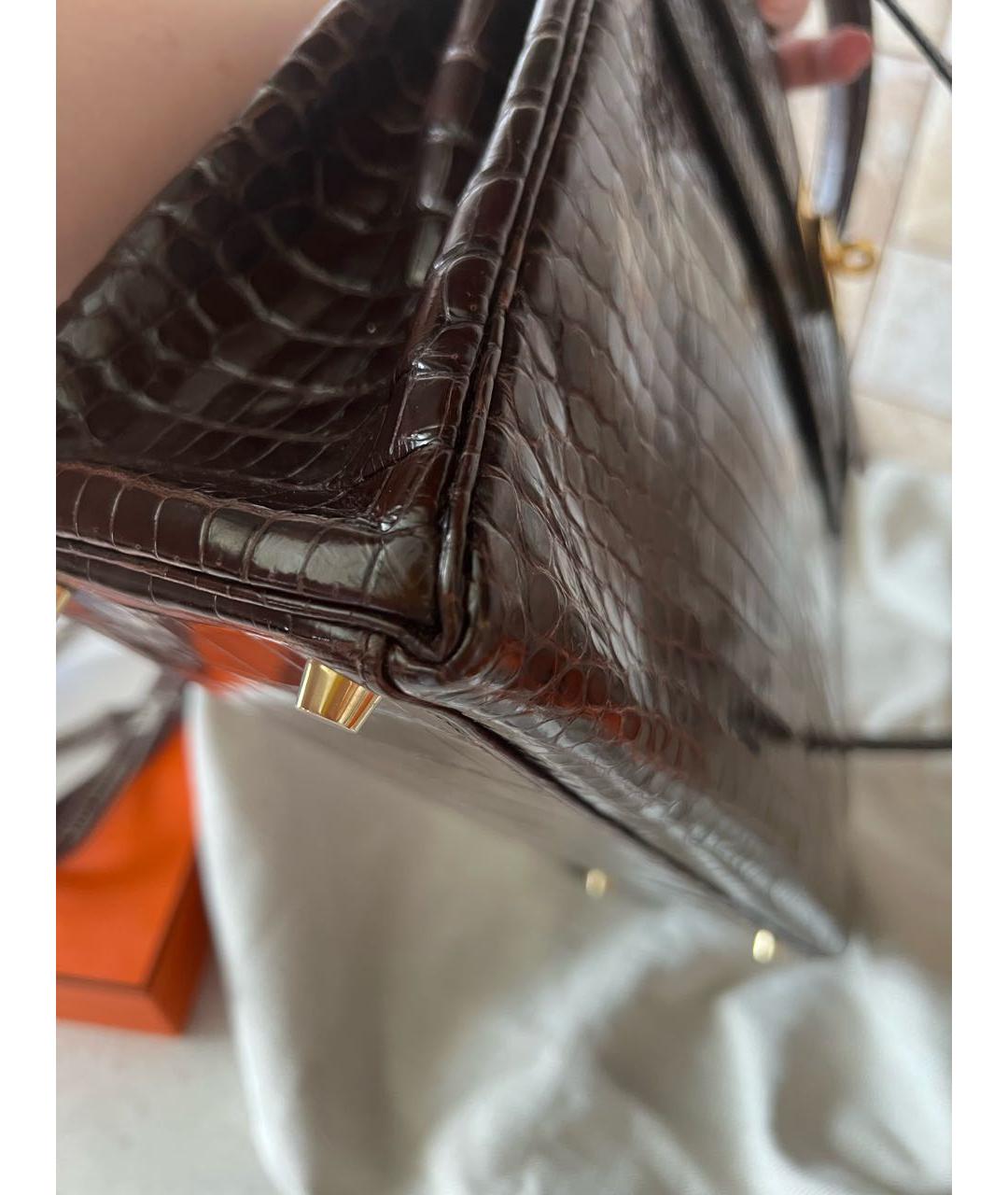 HERMES Коричневая сумка с короткими ручками из экзотической кожи, фото 3