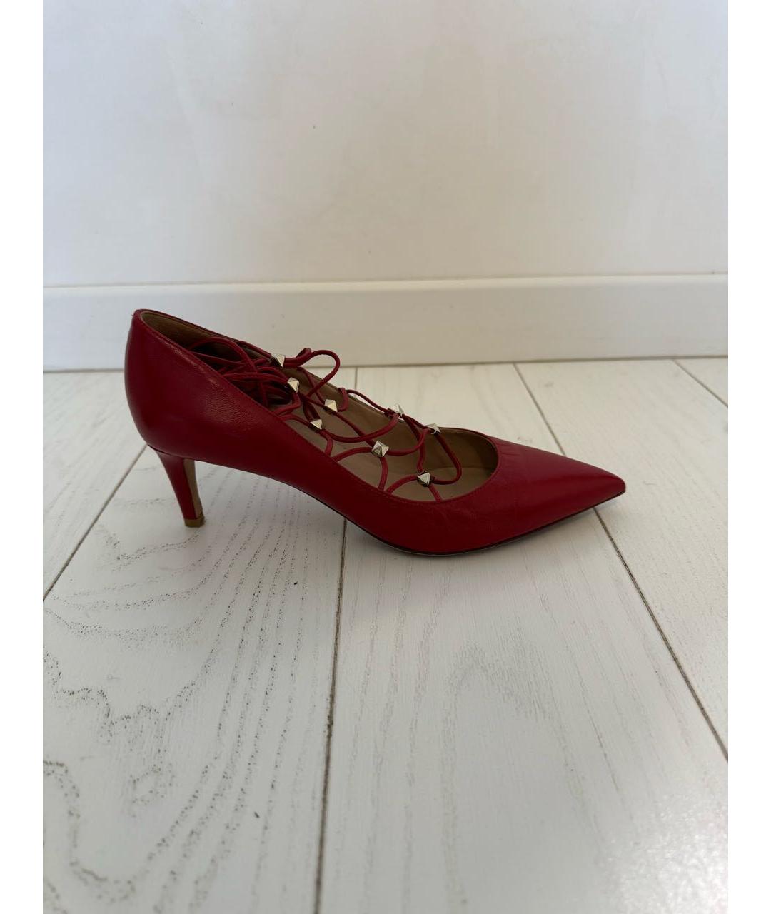 VALENTINO Красные кожаные лодочки на низком каблуке, фото 8