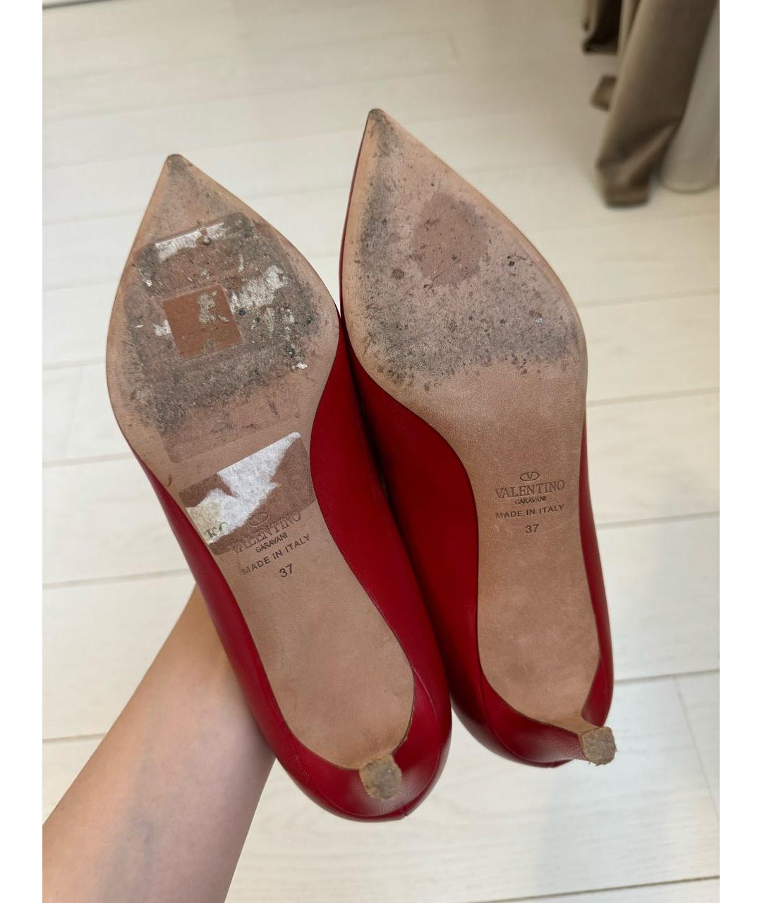 VALENTINO Красные кожаные лодочки на низком каблуке, фото 5