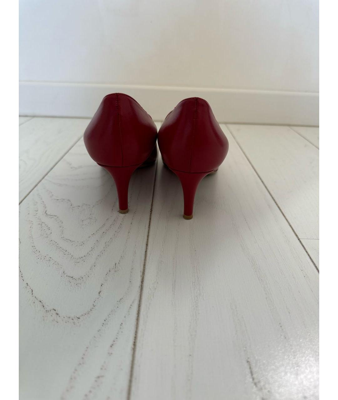 VALENTINO Красные кожаные лодочки на низком каблуке, фото 4