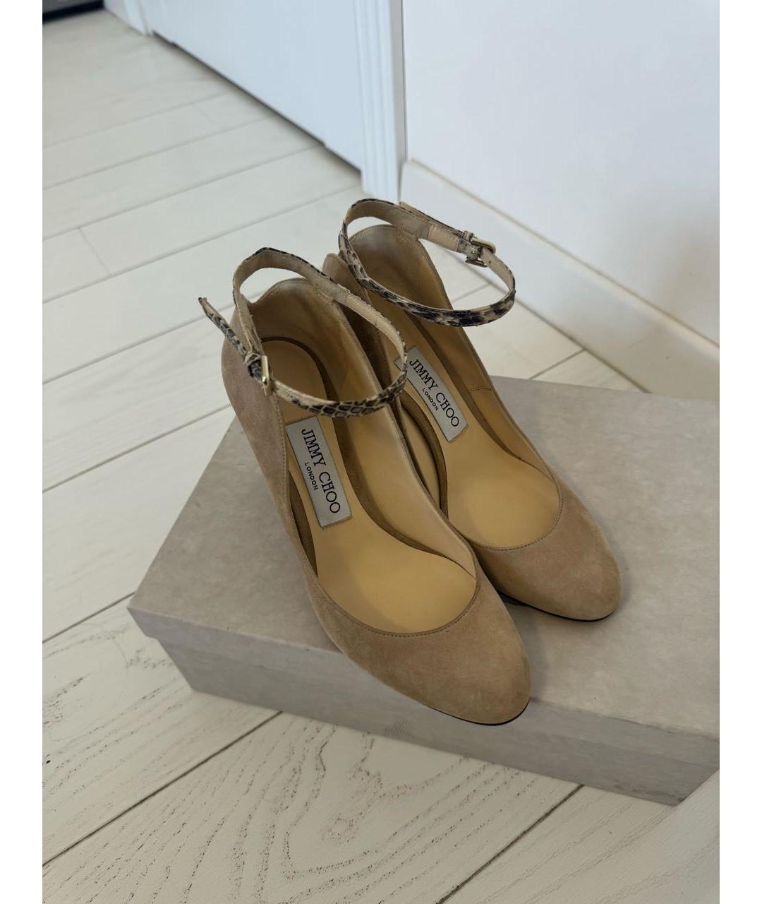 JIMMY CHOO Бежевые замшевые туфли, фото 7