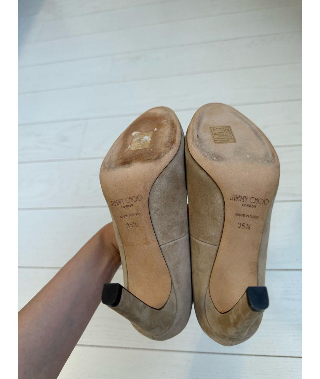 JIMMY CHOO Бежевые замшевые туфли, фото 6