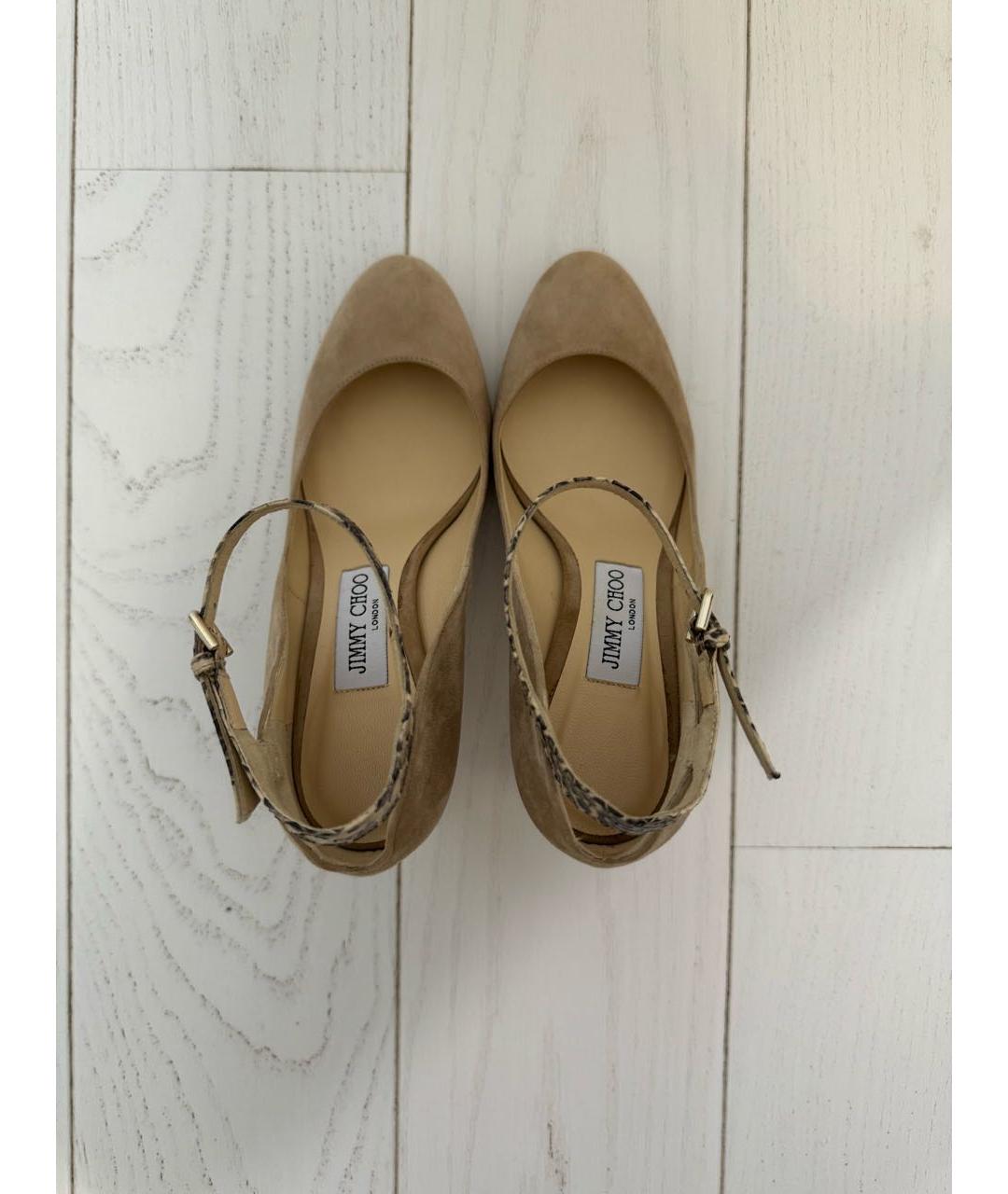 JIMMY CHOO Бежевые замшевые туфли, фото 4
