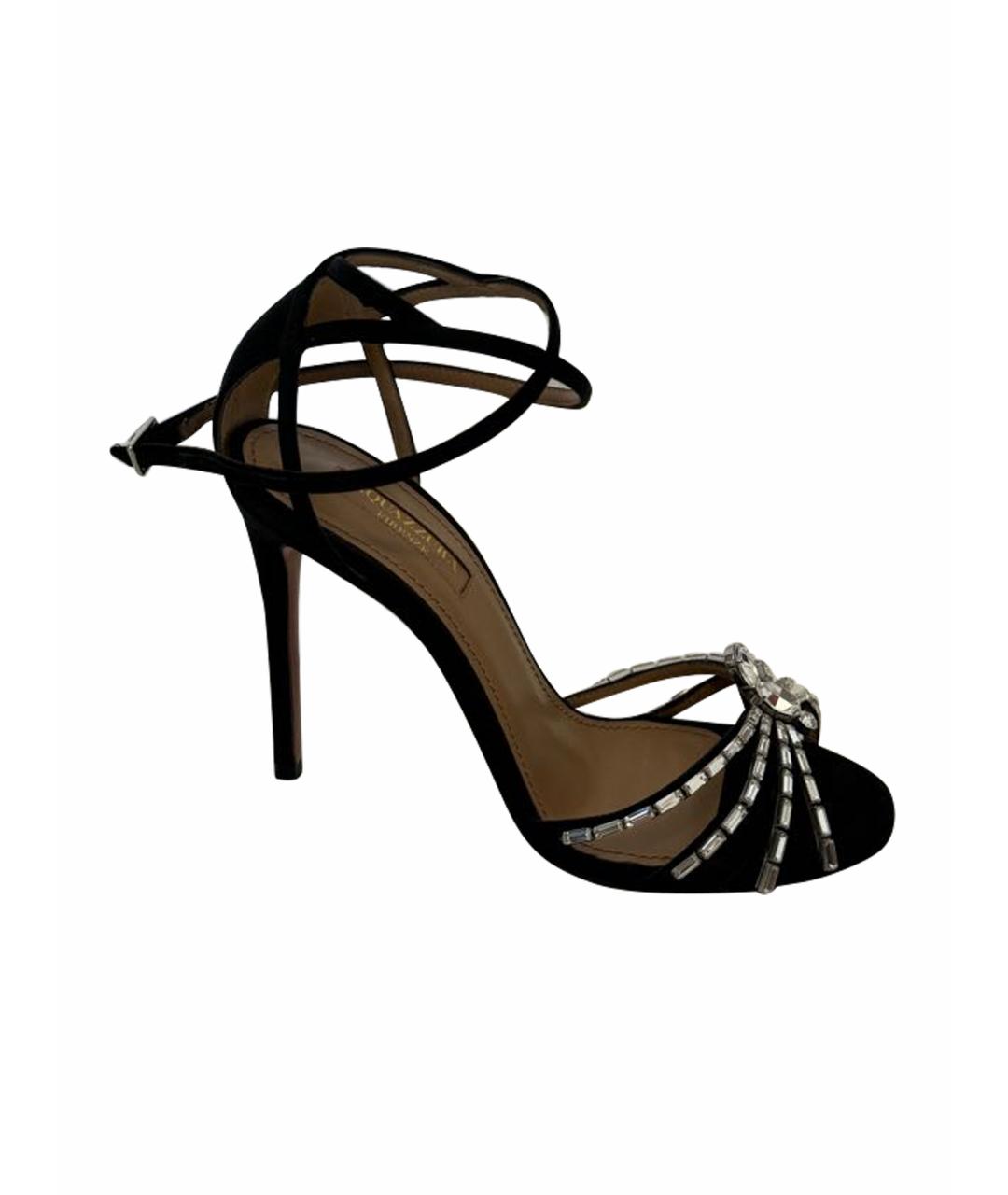 AQUAZZURA Черные текстильные босоножки, фото 1