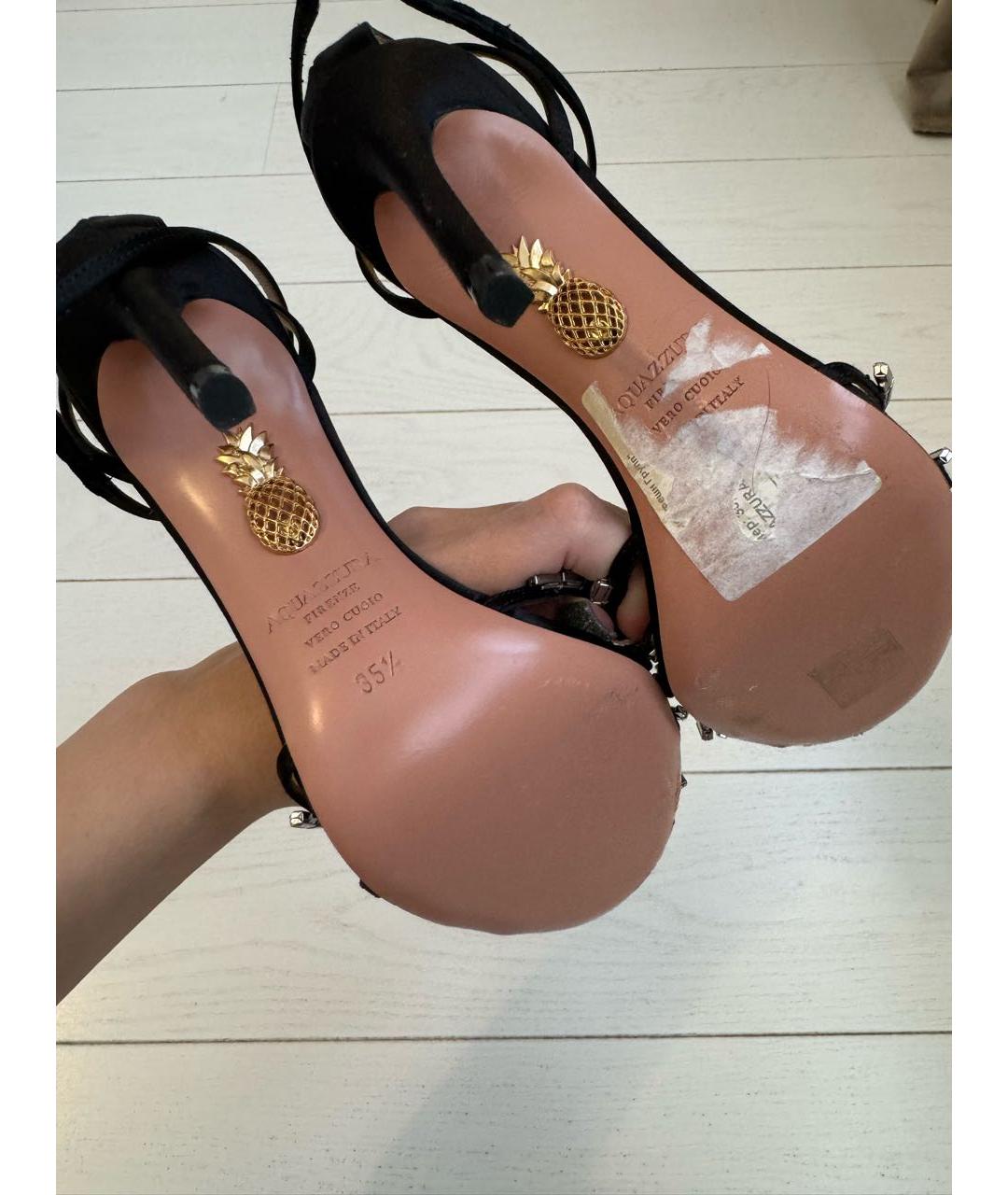 AQUAZZURA Черные текстильные босоножки, фото 8