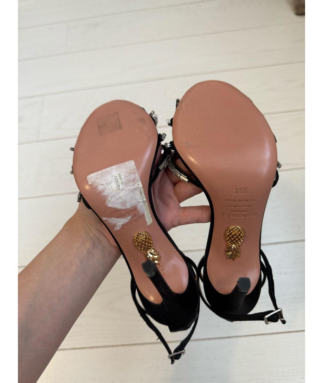 AQUAZZURA Черные текстильные босоножки, фото 5