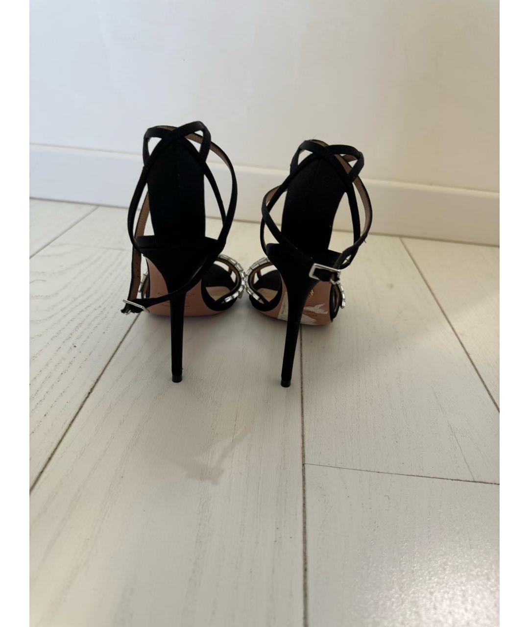 AQUAZZURA Черные текстильные босоножки, фото 4