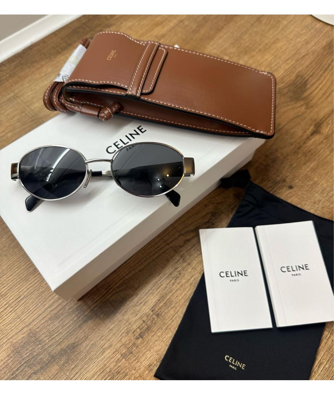 CELINE Серебряные металлические солнцезащитные очки, фото 4