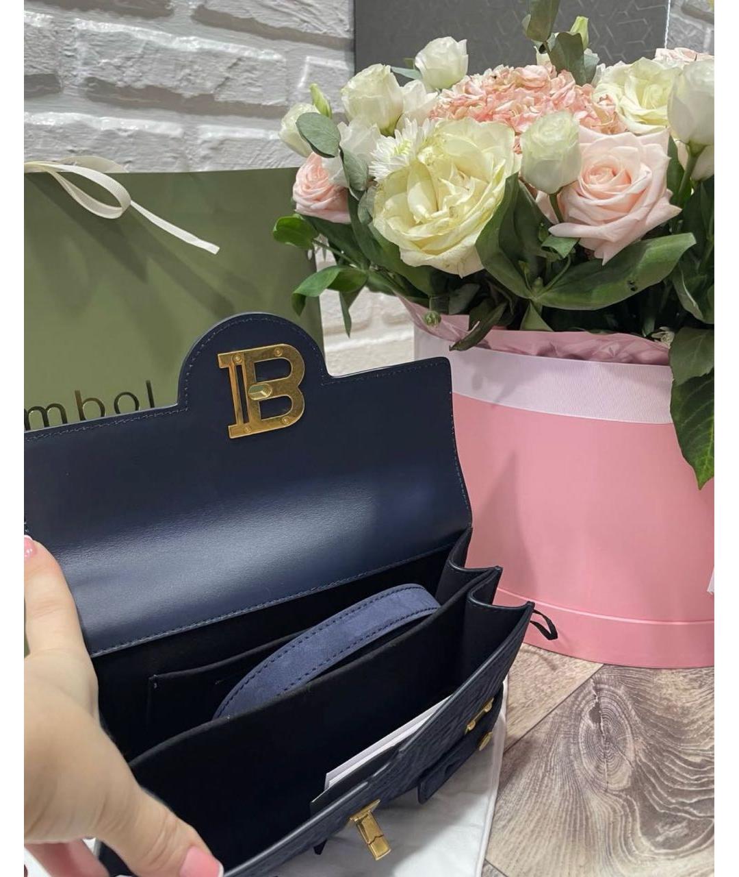 BALMAIN Темно-синяя замшевая сумка с короткими ручками, фото 4