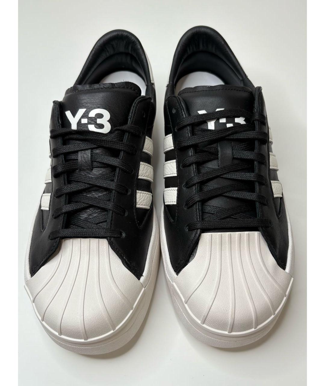 Y-3 Черные кожаные низкие кроссовки / кеды, фото 2