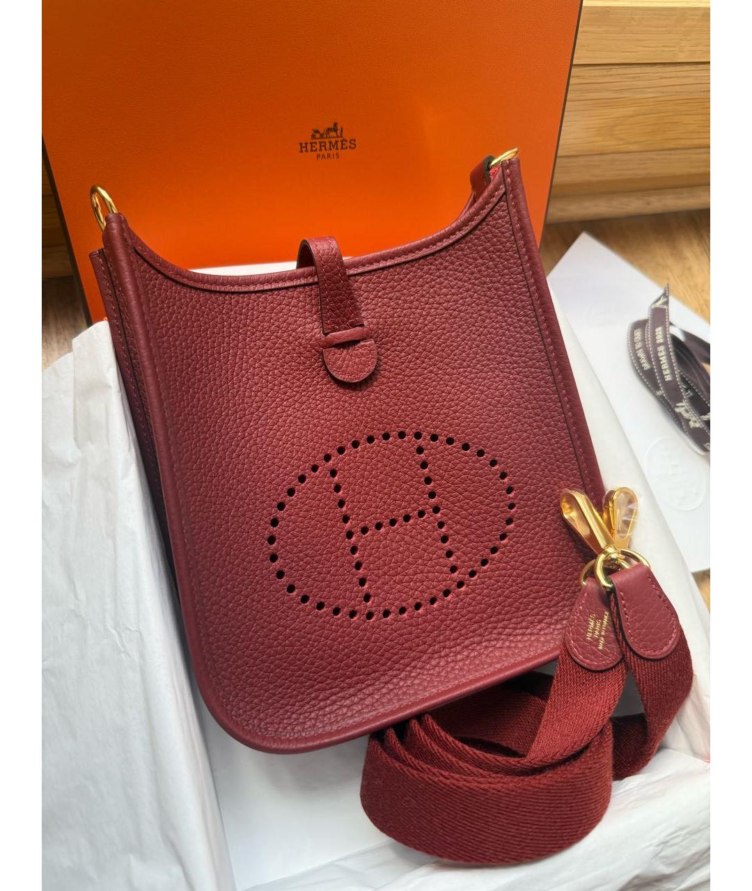 HERMES Бордовая кожаная сумка через плечо, фото 3