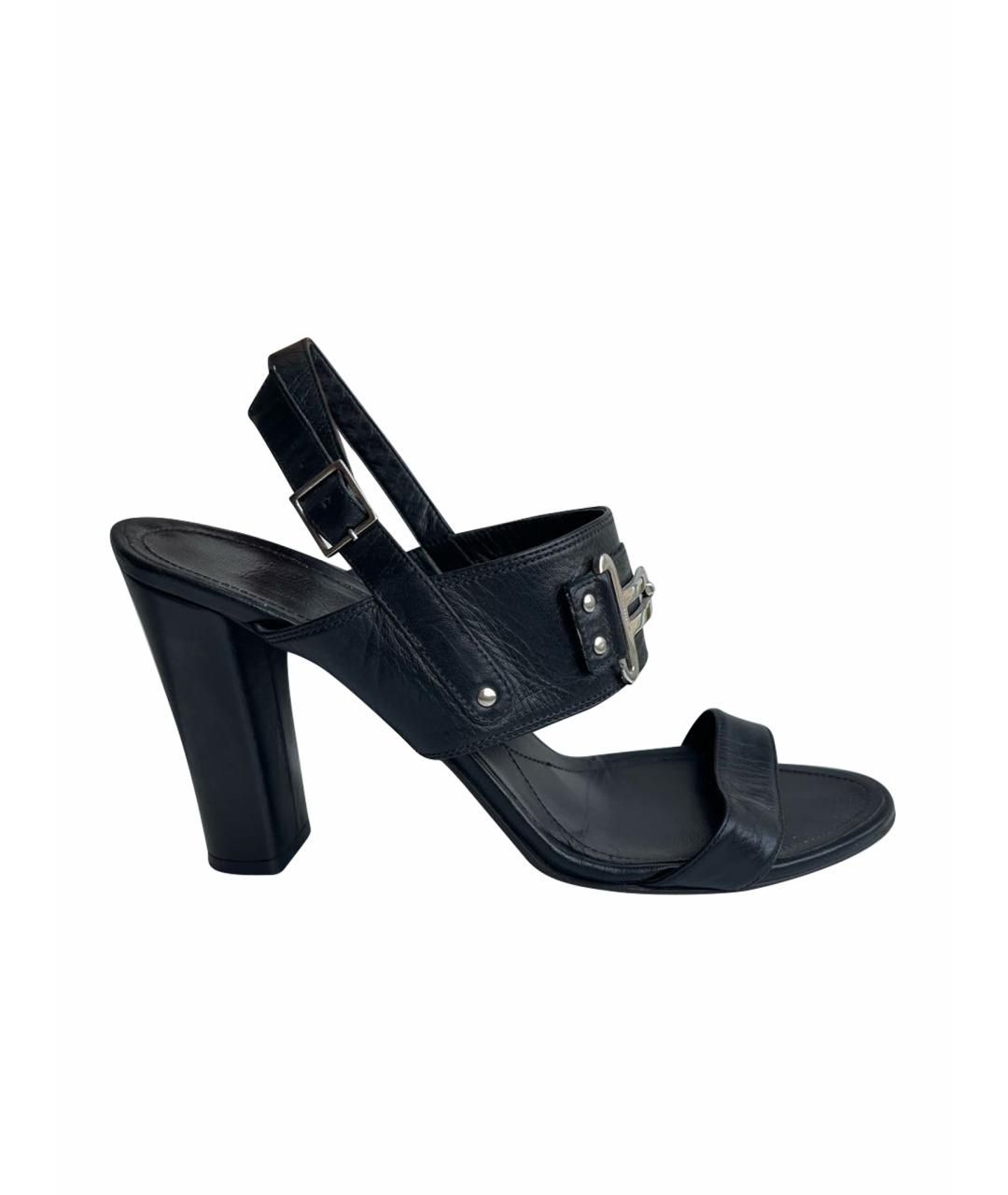 FERRAGAMO Черные кожаные босоножки, фото 1
