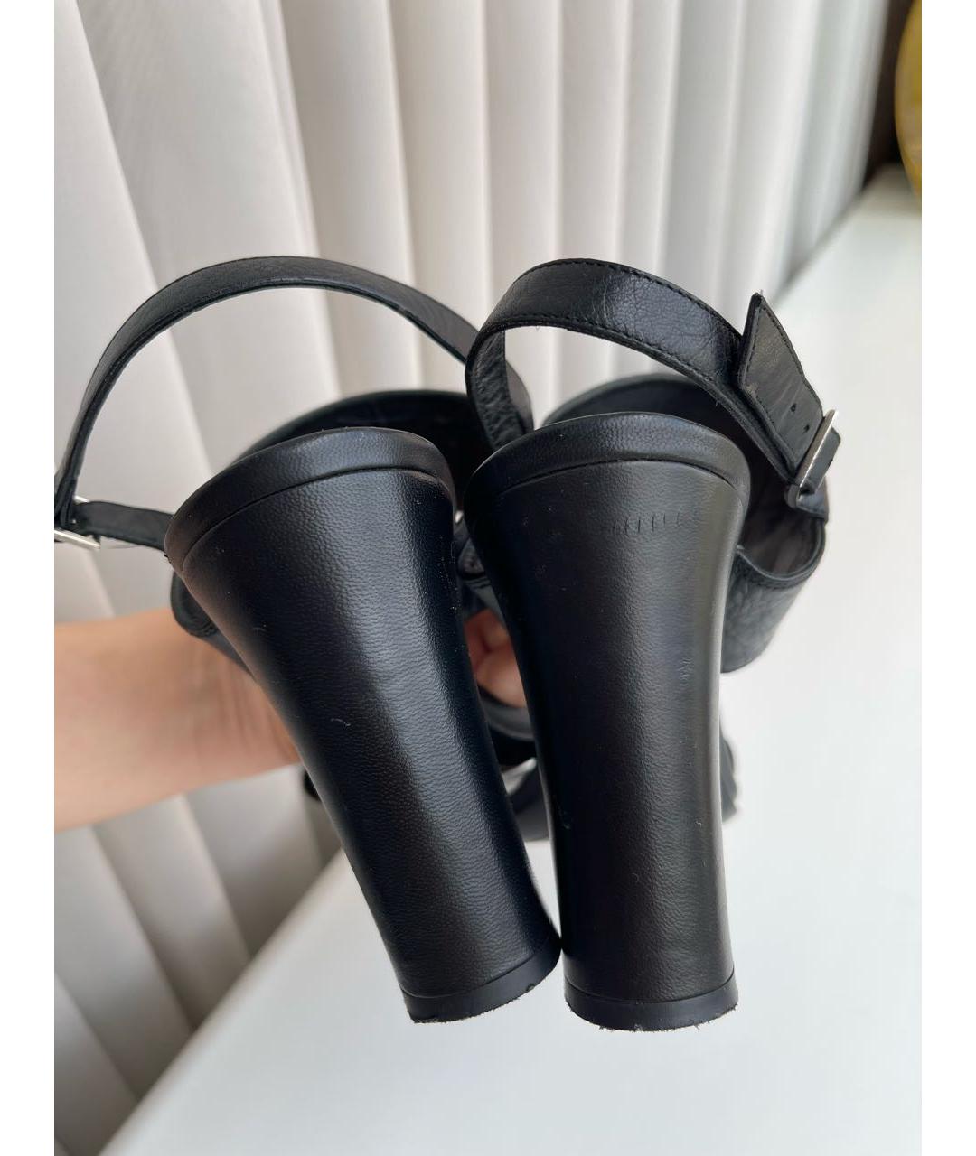 FERRAGAMO Черные кожаные босоножки, фото 4