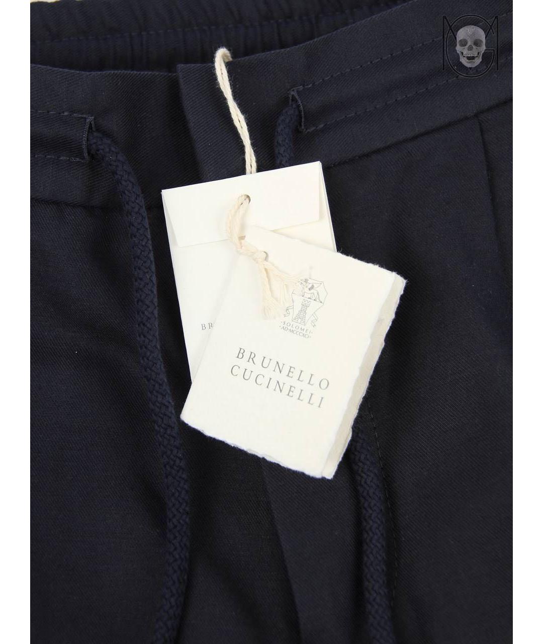 BRUNELLO CUCINELLI Темно-синие льняные повседневные брюки, фото 3