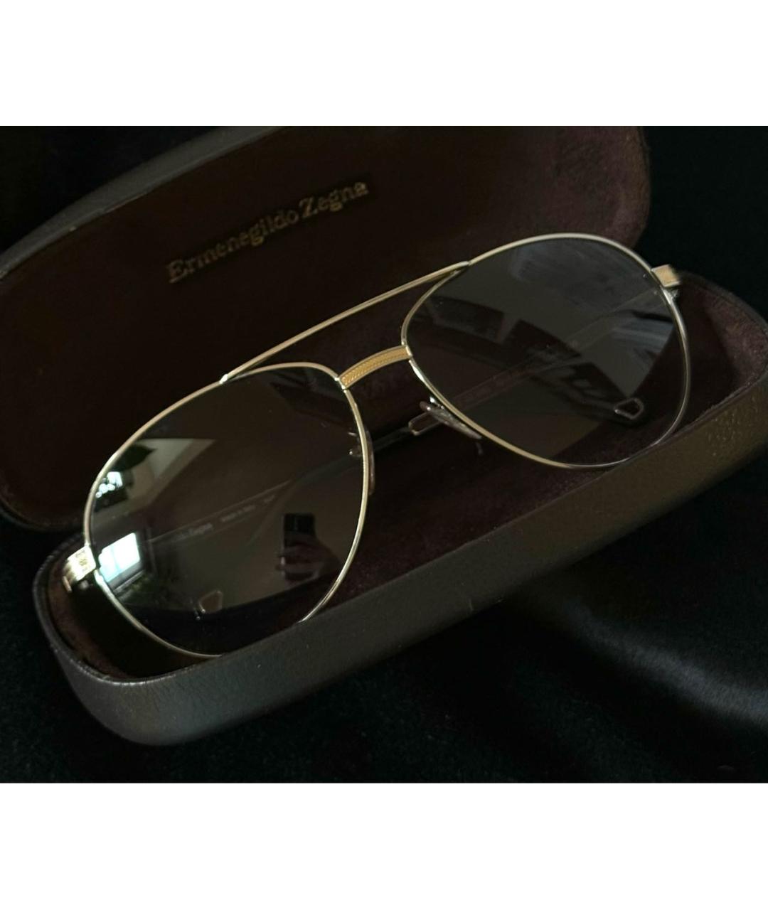 ERMENEGILDO ZEGNA Золотые металлические солнцезащитные очки, фото 3
