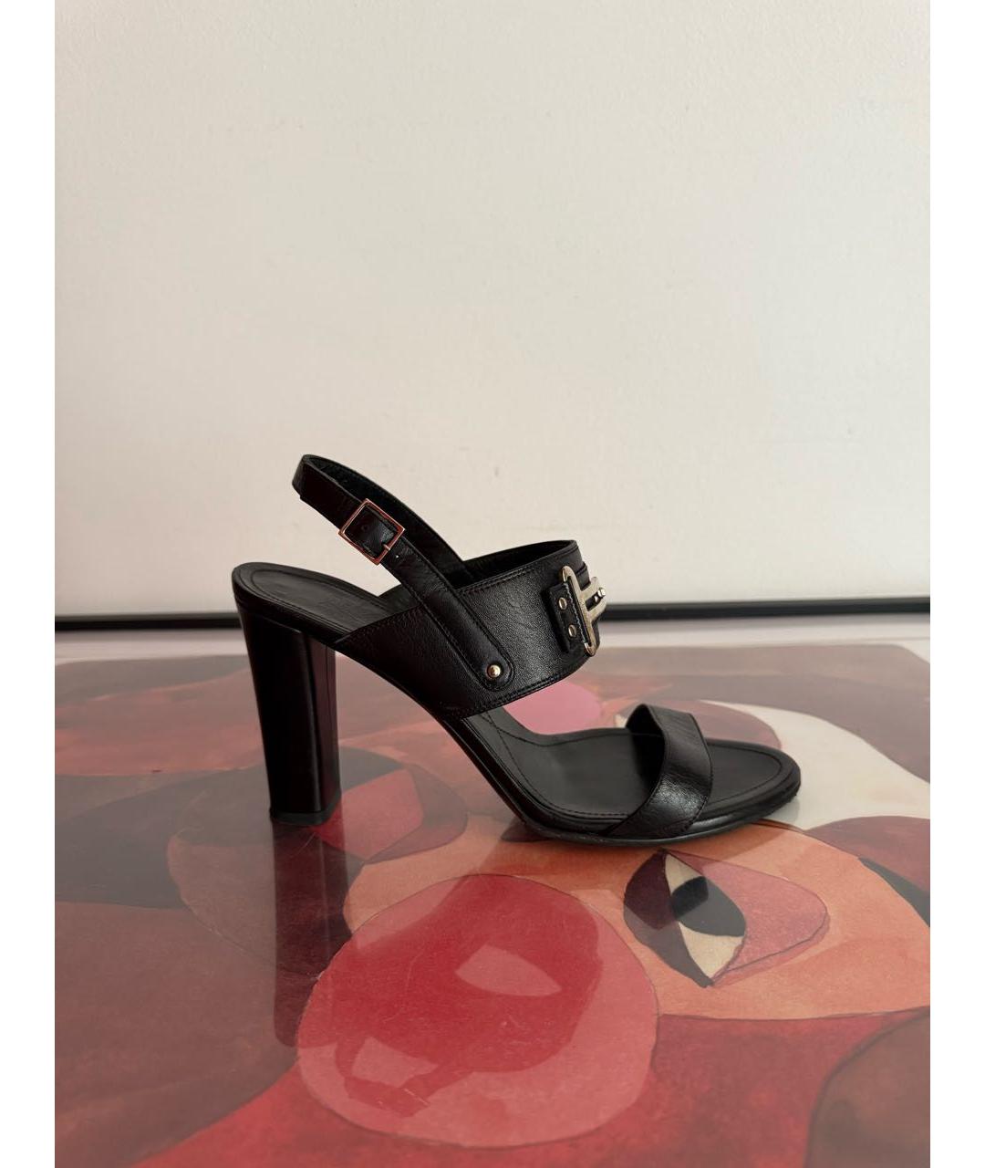 FERRAGAMO Черные кожаные босоножки, фото 9