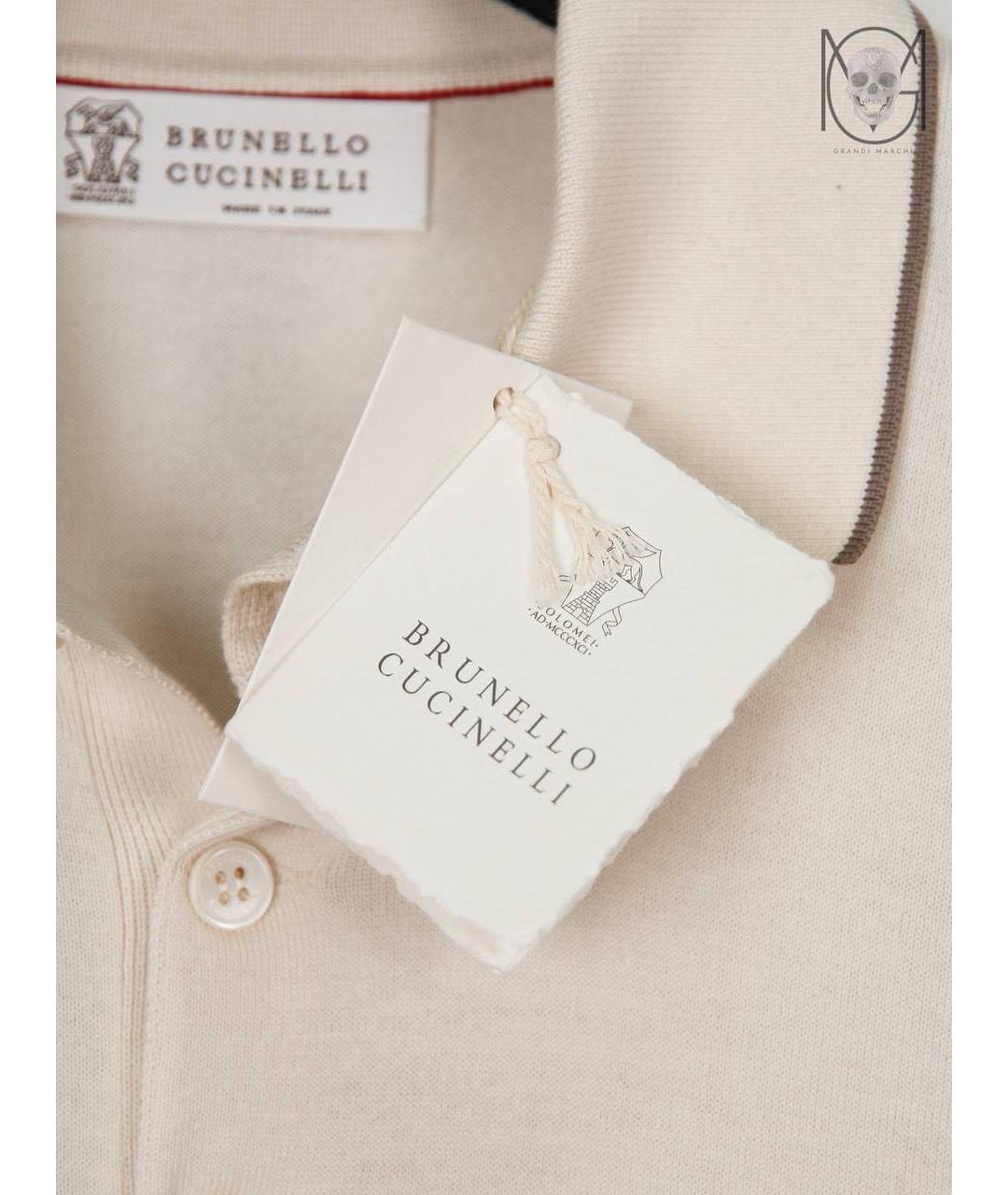 BRUNELLO CUCINELLI Бежевое хлопковое поло с коротким рукавом, фото 3
