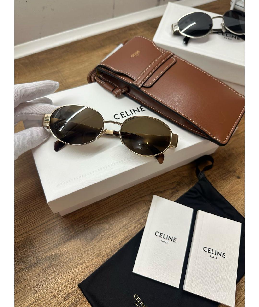 CELINE Золотые металлические солнцезащитные очки, фото 5