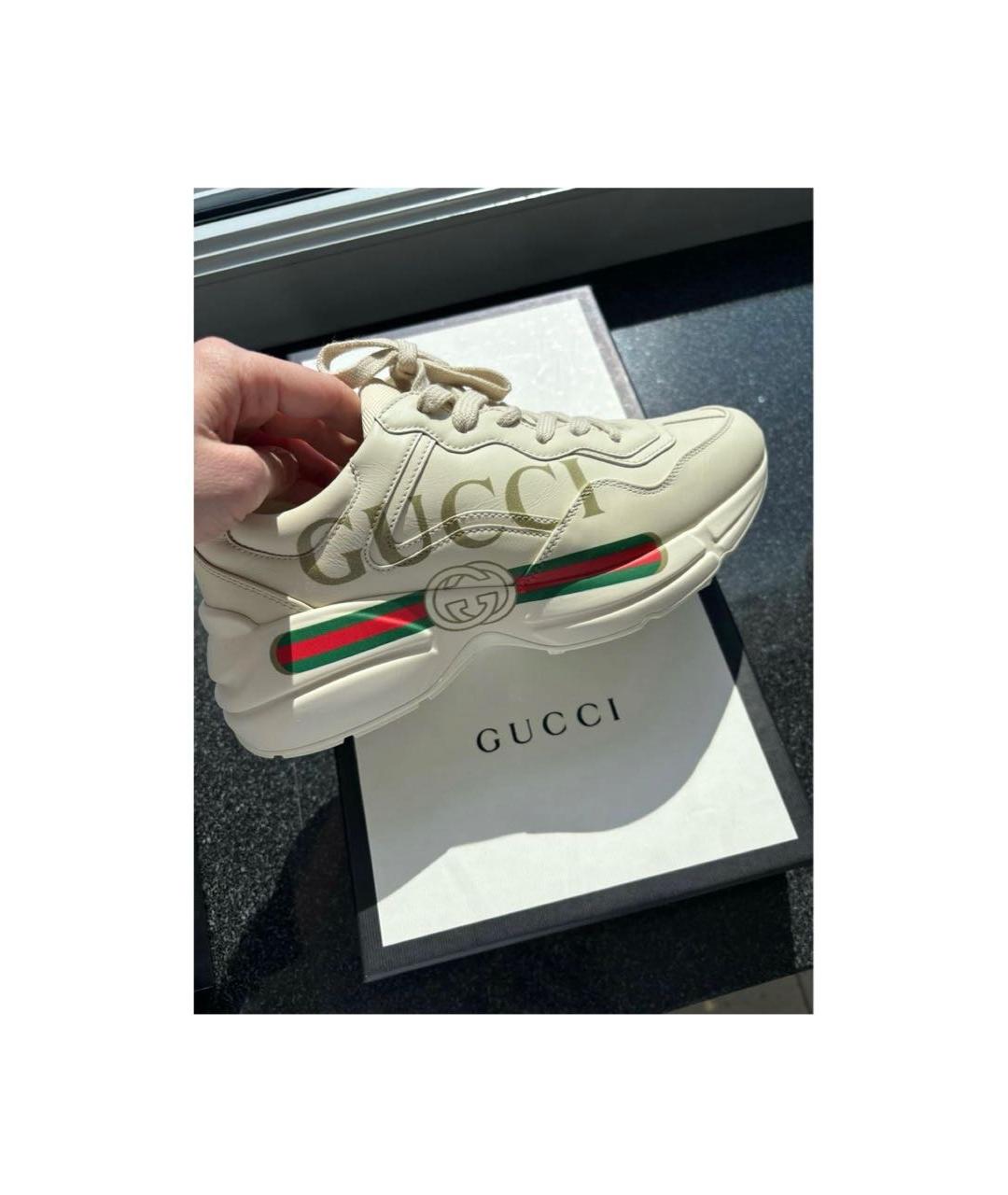GUCCI Бежевые кожаные кроссовки, фото 5