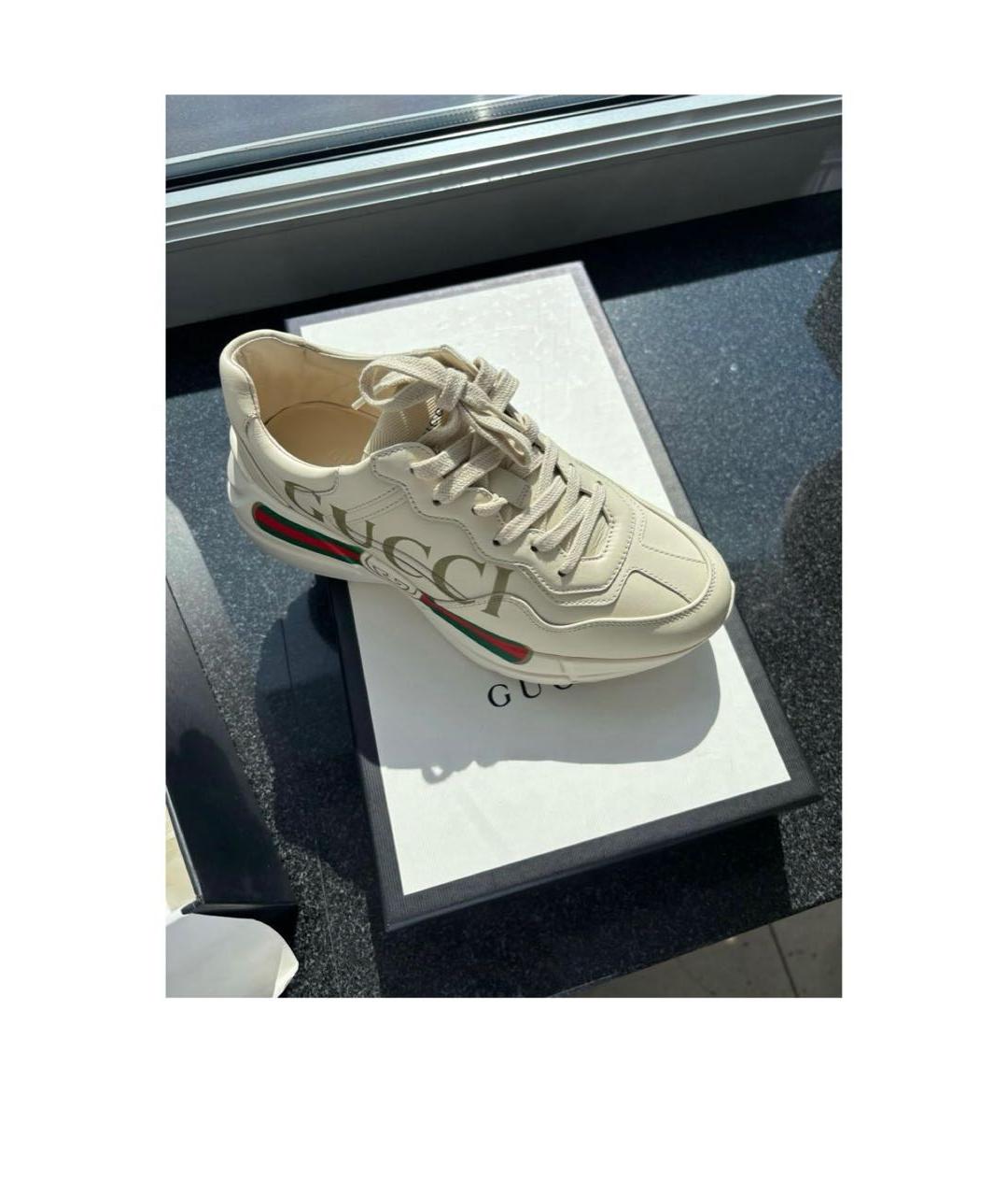 GUCCI Бежевые кожаные кроссовки, фото 3