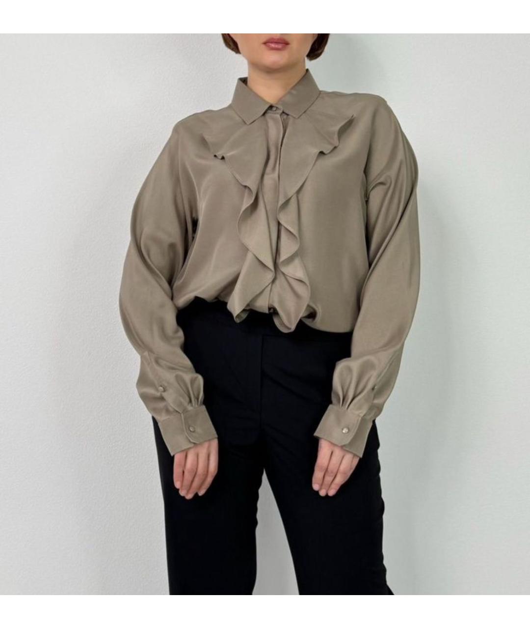 MAX MARA Бежевая шелковая блузы, фото 7