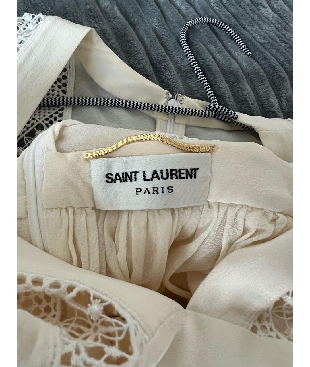 SAINT LAURENT Белое шелковое коктейльное платье, фото 6