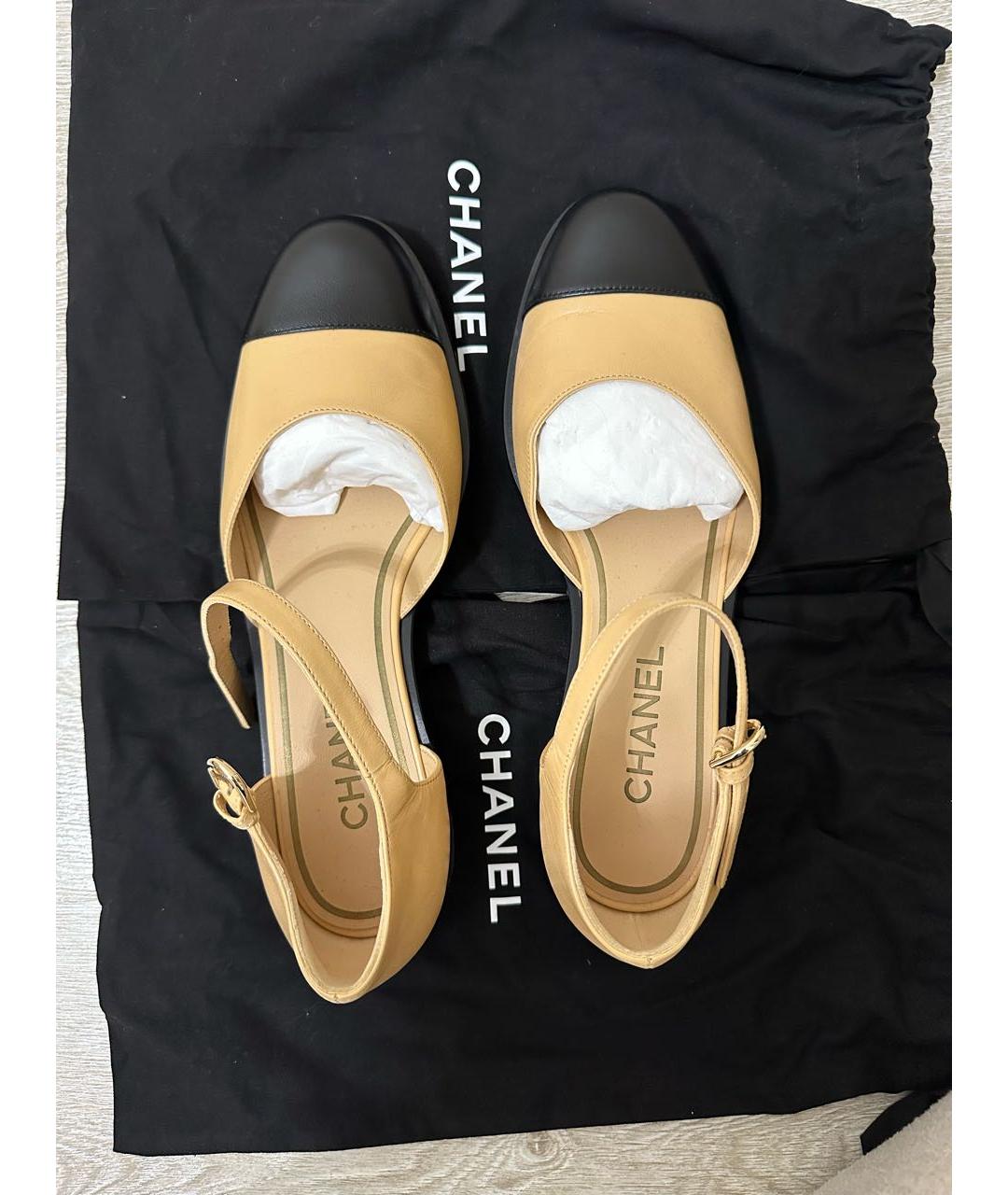 CHANEL Бежевые кожаные туфли, фото 2