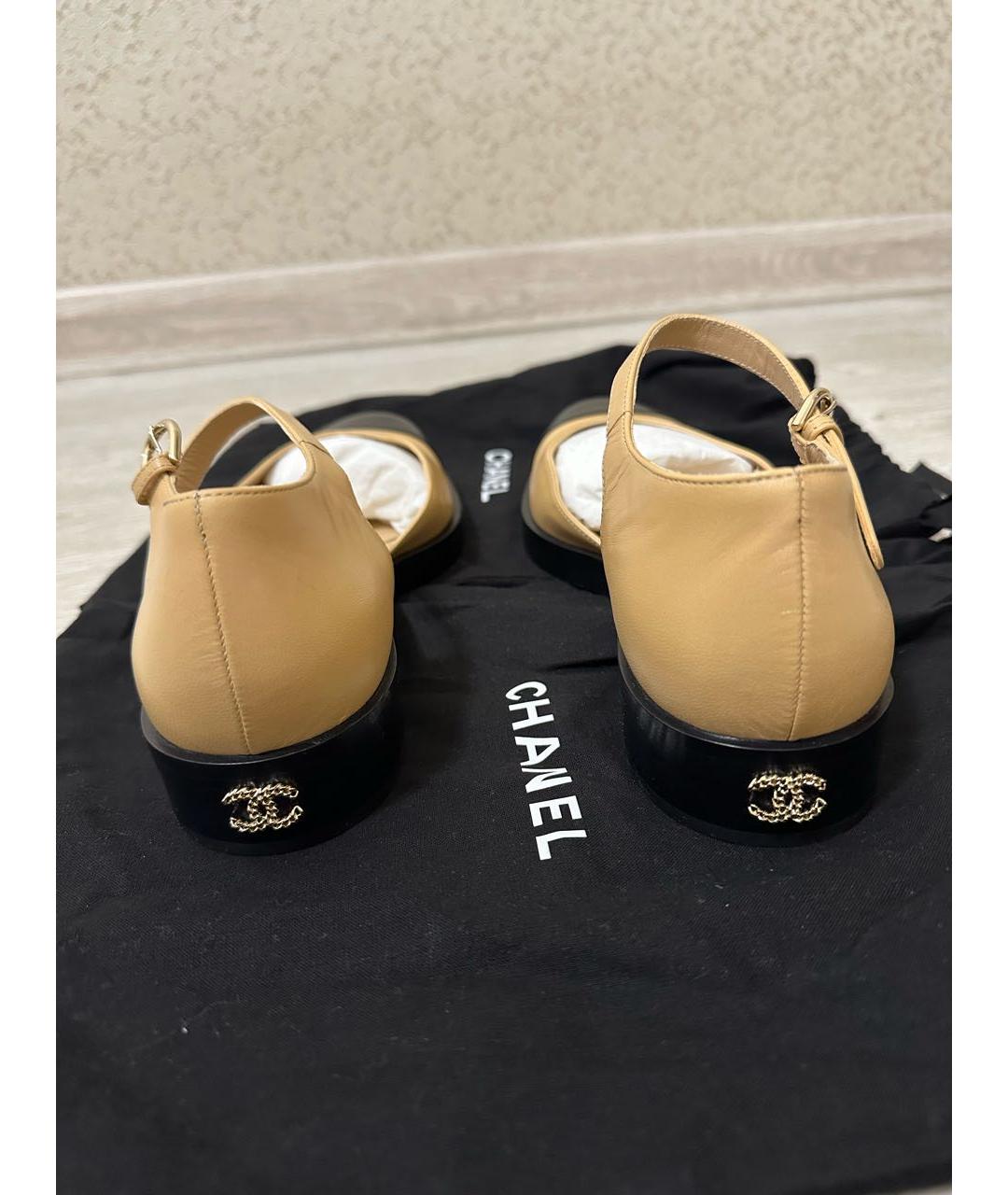 CHANEL Бежевые кожаные туфли, фото 3