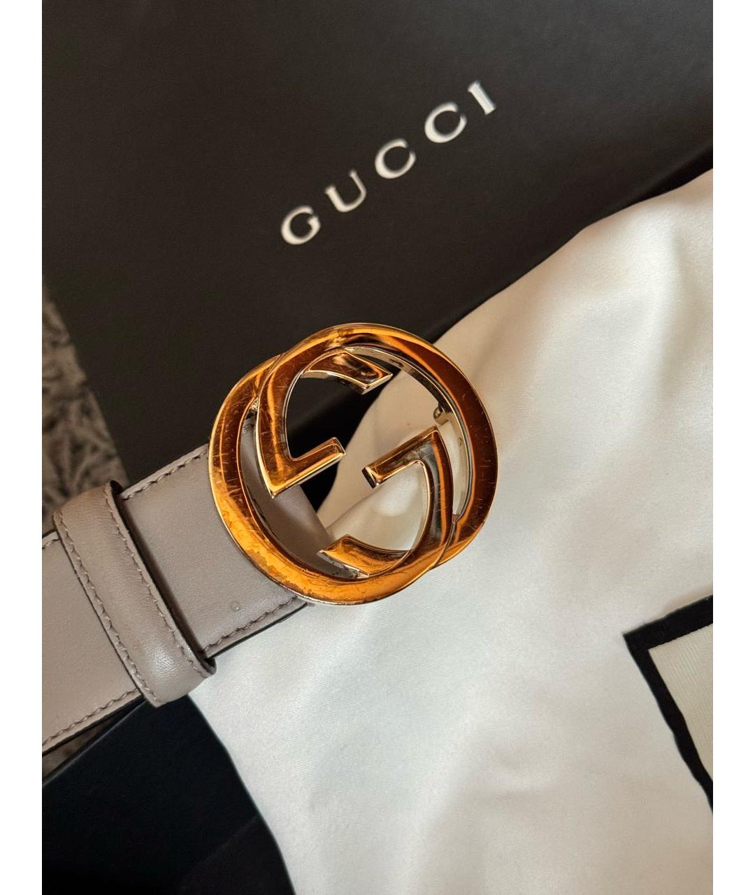 GUCCI Серый кожаный ремень, фото 2