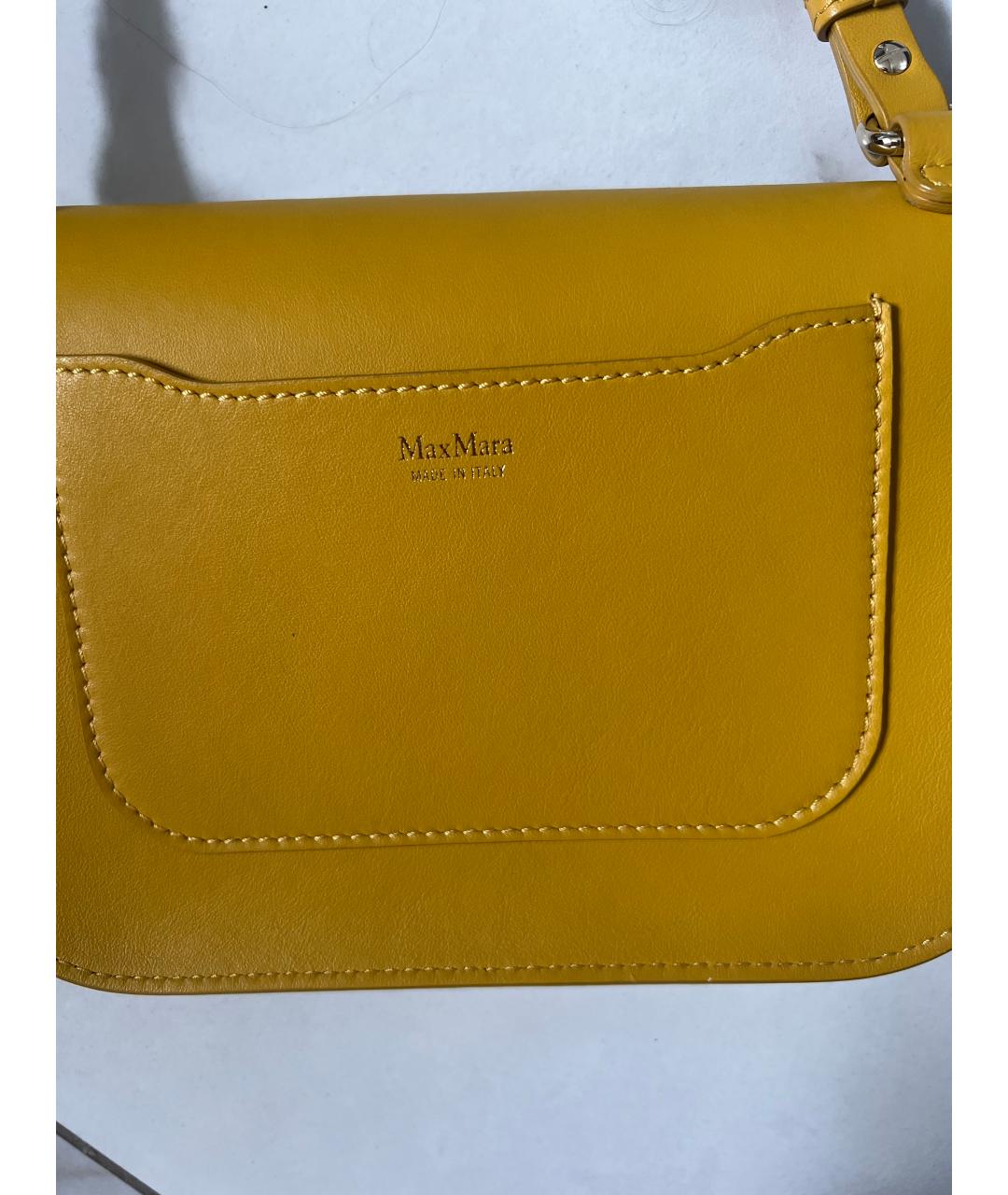 MAX MARA Горчичная кожаная сумка с короткими ручками, фото 3