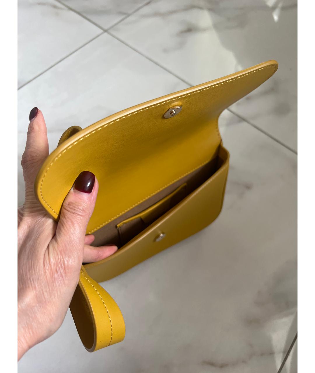 MAX MARA Горчичная кожаная сумка с короткими ручками, фото 4