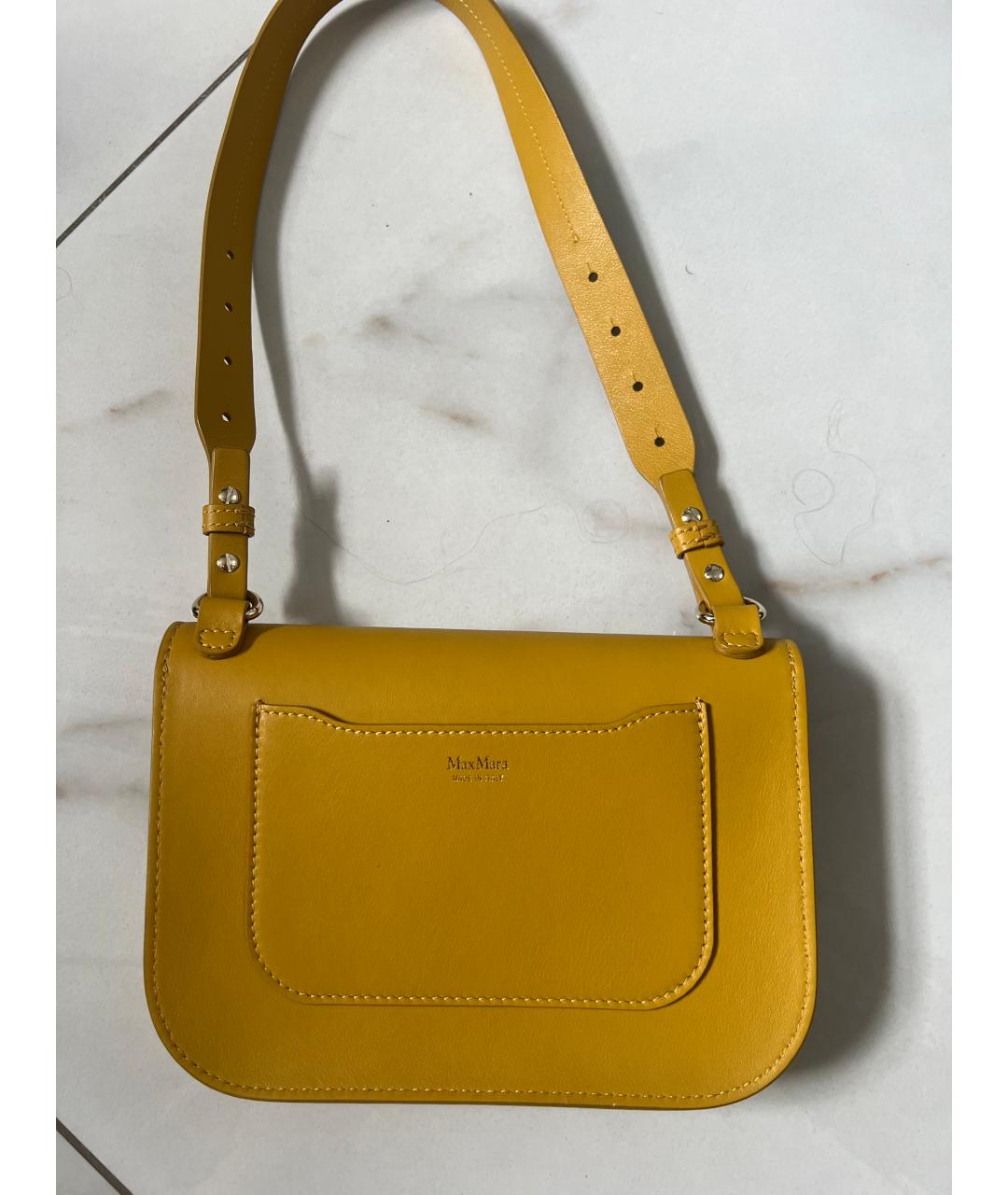 MAX MARA Горчичная кожаная сумка с короткими ручками, фото 2