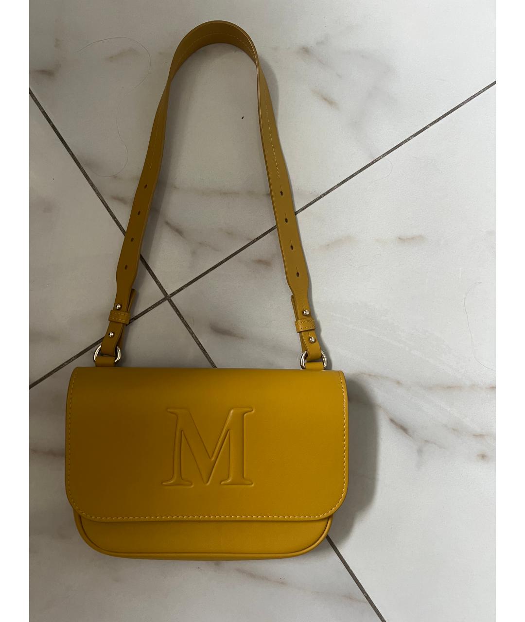 MAX MARA Горчичная кожаная сумка с короткими ручками, фото 5