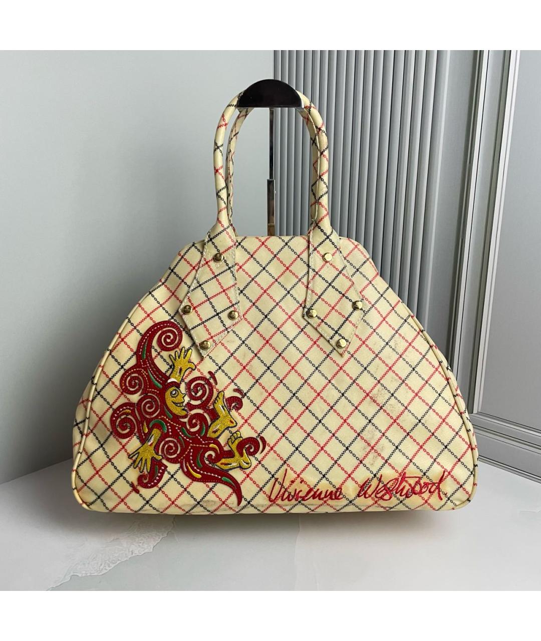 VIVIENNE WESTWOOD Бежевая сумка с короткими ручками из искусственной кожи, фото 9
